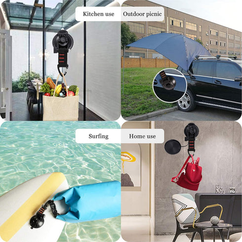 CONBOLA Suction Cups Hooks Heavy Duty Camper Accessories Car Camping Essentials Tie Down 2 Pieces Suction Cup with Securing Hook Strong Power for ...