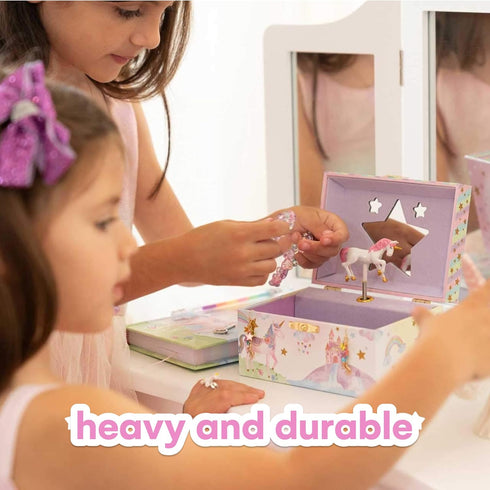Jewelkeeper Musical Jewelry Box for Girls with Spinning Unicorn, Glitter Rainbow and Stars Design Music Box for Necklace, Earrings, and Accessorie...