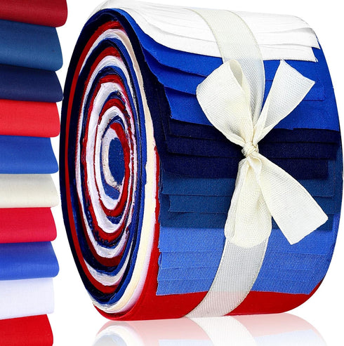 Hosuly 40 Pcs Patriotic Fabric Memorial Day Fabric Strips 4th of July Quilting Roll 2.6 Inch Independence Day Patchwork Roll Fabric Red Blue White...