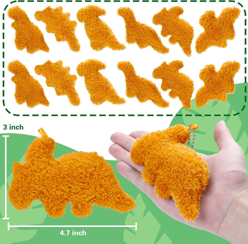 12 Pcs Dino Nugget Plush Keychain Party Favors - Mini Plush Pillow Charm Keyring for Party Supplies, Soft Stuffed Dinosaur Toy for Girls and boys,...