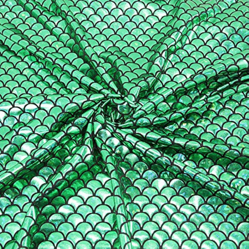 Mermaid Hologram Spandex Fabric Fish Scale Stretch Laser Knit Cloth 58" Wide Sold by The Yard (Green)...