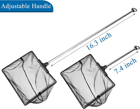Lpraer Aquarium Fish Net 5" x 6" Fish Net with Extendable 7.4"-16.3" Telescopic Stainless Steel Long Handle Fine Mesh Fish Net for Fish Tank...