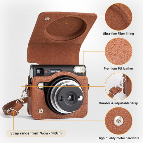 Protective Case for Fujifilm Instax Square SQ40 Instant Camera - Vintage PU Leather Camera bag with Adjustable Shoulder Strap - Classic Brown...