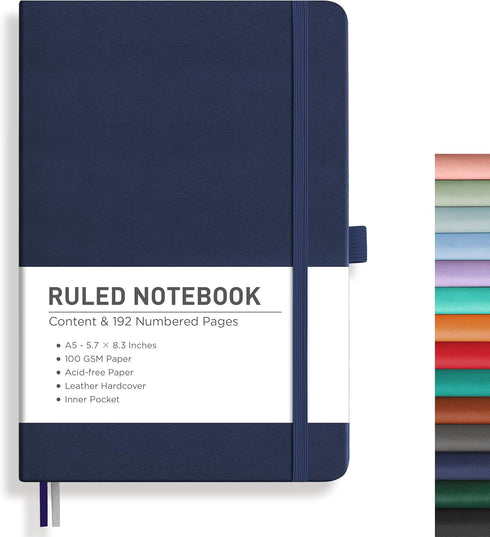 RETTACY Notebook Journal - A5 College Ruled Notebook with 192 Numbered Pages, Notebook for Work, School, Writing, 100 GSM Acid-Free Paper, Leather...
