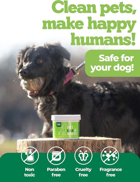 120ct Pet Ear Wipes for Dogs w/Itch Relief | Natural Coconut Oil, Eucalyptus & Aloe | Irritation Relief, Easy Otic Wax Cleaner Solution Pets...