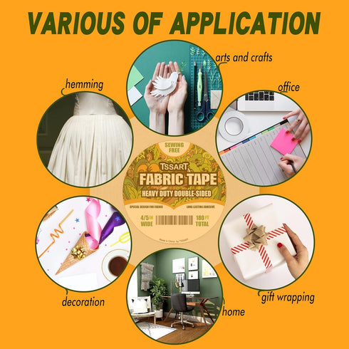 Heavy Duty Fabric Tape - Sticky Double-Sided Tape Strong Adhesive Cloth Leather Tape Press-on Tape, No Sewing or Ironing, Gluing, Alterations and ...