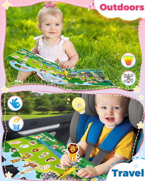 Oomloid Reusable Animal Sticker Book for Kids Toddlers 2-4 Years, Preschool Learning Activities Waterproof Sticker Books for Teens Girls Boys...