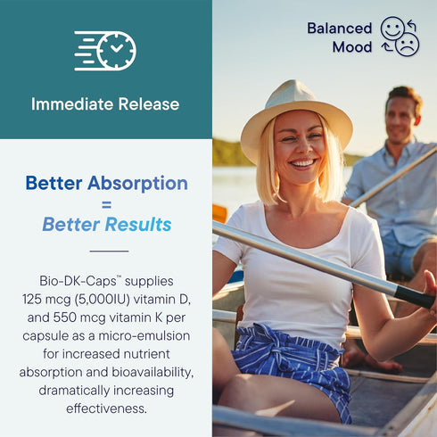 Biotics Research Bio-DK Caps™–Emulsified Vitamin D and K, Vitamin D3 125 mcg & Vitamin K (k1,k2) 550 mcg- MK7– Vitamin D3 K2 K1, Stronger Bones, M...