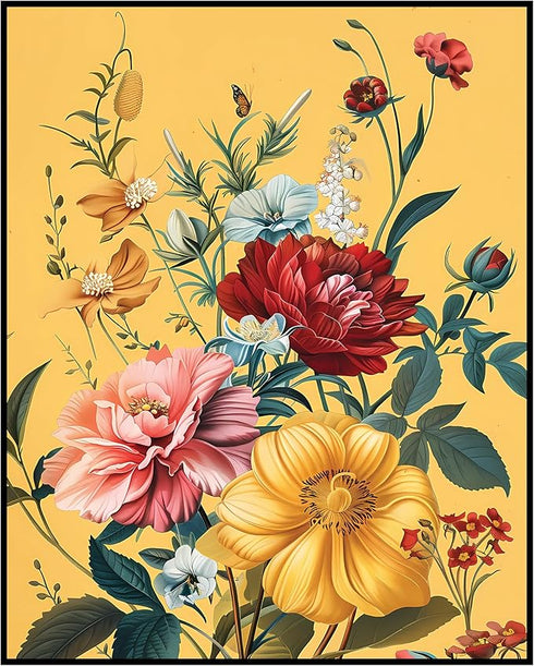 Posterizer 1 pcs-bright flowers yellow background-welcome home art-Floral & Botanical Art-Abstract & Modern Art-Decor for Home & Office- UNFRAMED ...