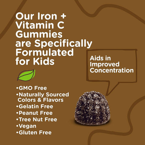 Iron Gummies for Kids with Vitamin C - Supports Energy, Blood Cell Formulation, Blood Builder Anemia Kids Iron Supplements - Vegan, Gelatin Free, ...