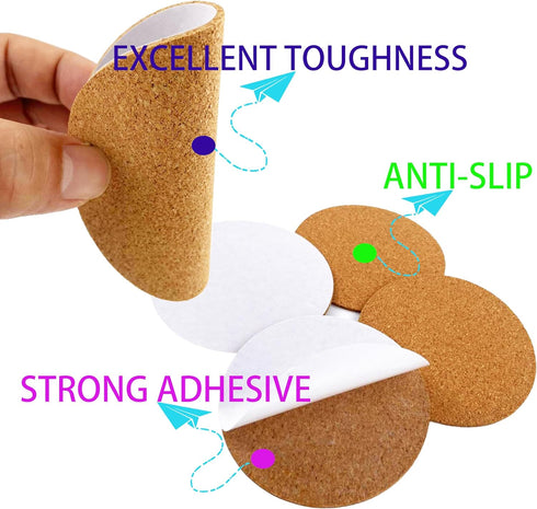 60 PCS Round Self - Adhesive Cork Backing Sheets Cork Coasters DIY Crafts - Paper Cutting-drawing board - Bottom Protection for Stone Coasters and...