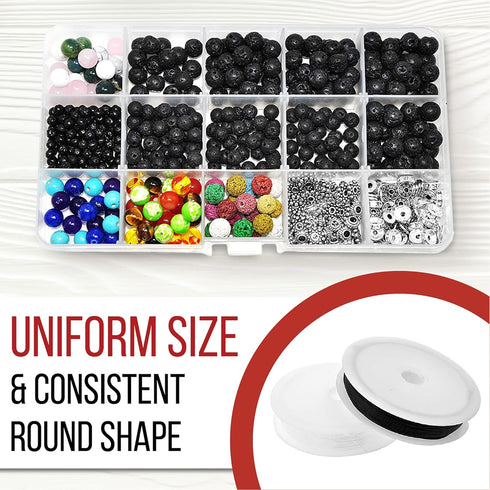 Mandala Crafts Volcanic Lava Beads for Jewelry Making Bulk Kit - Natural Lava Stone Beads 7 Chakra Beads - 4mm 6mm 8mm 500 Lava Rock Beads for Ess...