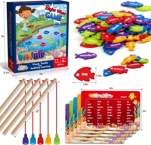 SpringFlower Wooden Magnetic Sight Word Fishing Game, Sight Word Educational Toy for Age of 3,4,5,6 Year Old Kids, Boys & Girls,Homeschool,Visual,...