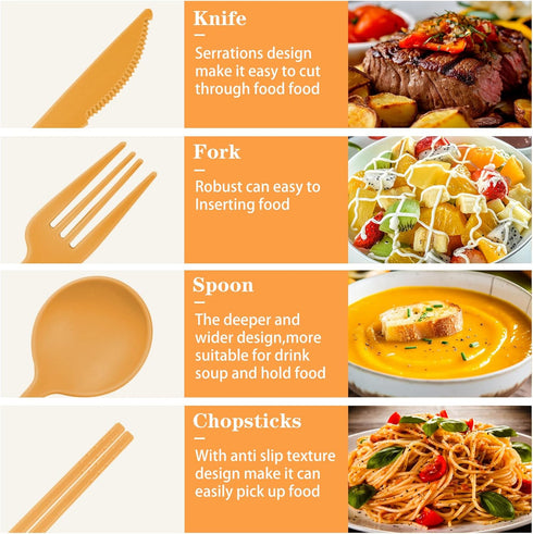 Reusable Utensils Set with Case, 4 Sets Portable Knives Spoons and Forks Chopsticks Travel Cutlery Set for Lunch Box Accessories, Plastic Camping ...