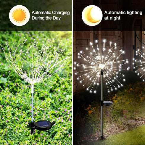 2 Pack Solar Firework Lights, 300 LEDs Solar Lights with 8 Modes, Waterproof Firework Lights, Copper Wire Firework Lights, Pathway Decorative Ligh...