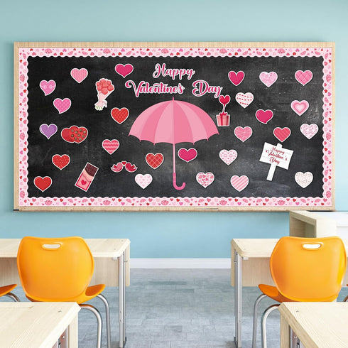 Summer Umbrella Heart Cutouts - 102Pcs Happy Valentine's Day Love Flowers Chocolate Bulletin Board Cutouts Classroom Decoration Umbrella Heart Tri...
