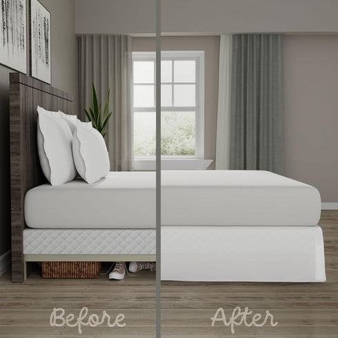 TodaysHome - TOH25014WHIT03 Microfiber Classic Tailored Styling Bed Skirt Dust Ruffle, Queen, White...
