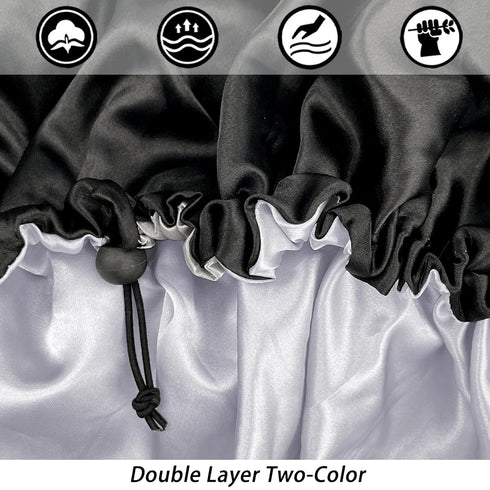Satin Silk Bonnet for Curly Hair Bonnet Braid Bonnet for Sleeping Bonnets for Women Large Double-Layer Adjustable Black...