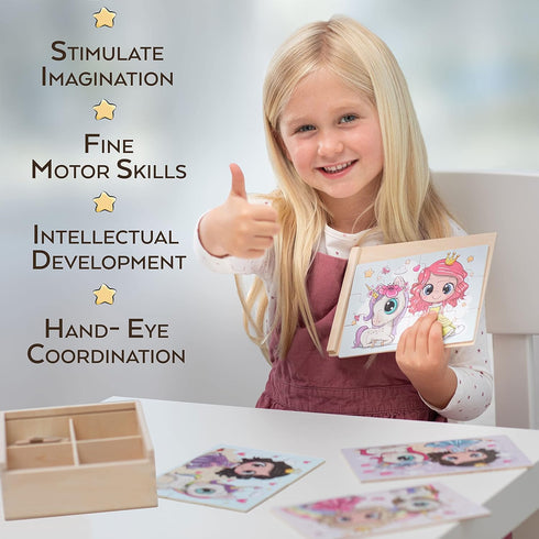 4-in-1 Princess Jigsaw Puzzles for Kids, Wood Puzzles for Kids Ages 3-5 48 Piece Wooden Puzzles for Toddlers 3-5, Wooden puzzles for toddlers, Ess...
