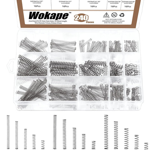 240Pcs 15 Sizes Compression Springs Assortment Kit, Mini Stainless Steel Extension Springs for Shop and Home Repairs, 0.39" to 1.97" Length, 0.16"...