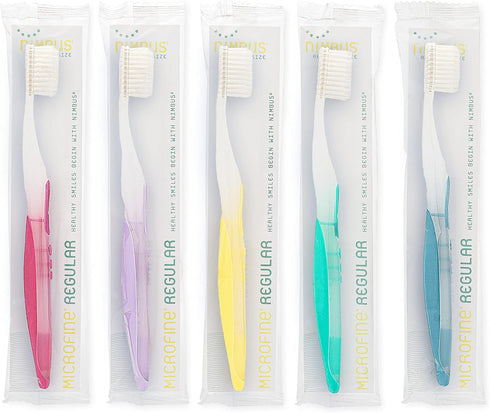 NIMBUS Extra Soft Toothbrushes (Regular Size Head), Periodontist Design Tapered Bristles for Sensitive Teeth & Receding Gums (5 Pack, Colors May V...