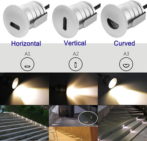 LED Step Lights Outdoor Indoor,1W 12V-24V DC, Waterproof IP67,Aluminum,3000K Warm White,Stair Lighting,Stairway Foot Lamps (A1-Horizontal)...