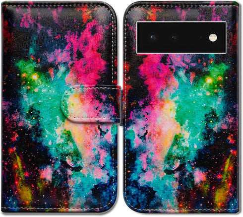 Case for Google Pixel 6, Colorful Universe Sky Leather Flip Phone Case Wallet Cover with Card Slot Holder Kickstand for Google Pixel 6...