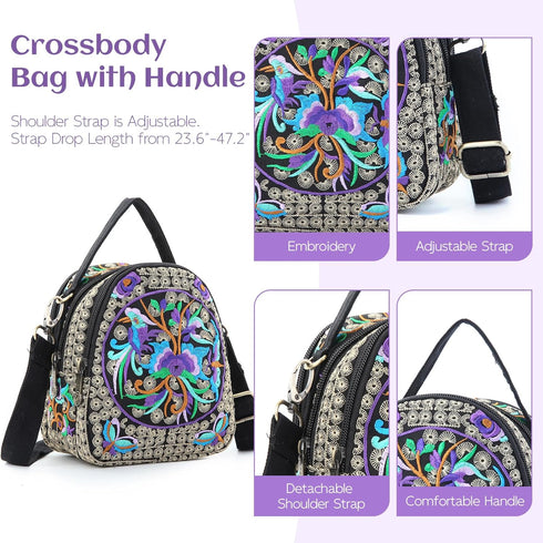 Embroidery Canvas Shoulder Bag Women Vintage Boho Mini Crossbody Bag Handbag Cell Phone Pouch...