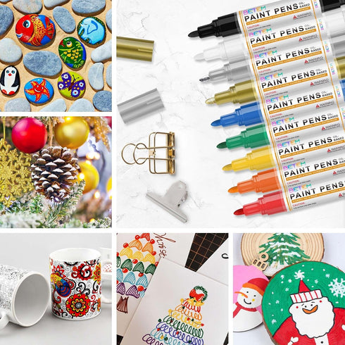 Oil Based Paint Markers, Dual Tip Paint Pens(0.7mm & 3mm), Gold Silver Permanent Paint Marker Pen, Waterproof, Quick Dry, for Fabric, Rock Paintin...