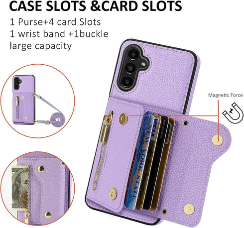 Asuwish Phone Case for Samsung Galaxy A13 5G Zipper Wallet Cover with Screen Protector and Card Holder Slot Shoulder Crossbody Strap Cell A04S M13...