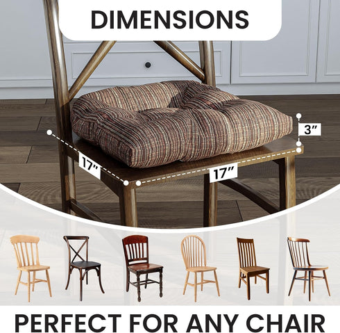 Klear Vu Gripper Overstuffed Universal Non-Slip Dining Chair Cushions for Kitchen Decor, 2 Count (Pack of 1), Chenille Chocolate Brown...