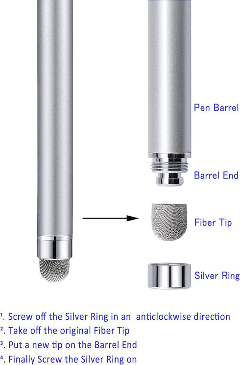 Stylus Pens, CCIVV 4 Pcs 5.6 Inches Mesh Tipped Stylus for Touch Screens, iPad, iPhone, Kindle Fire + 4 Extra Replaceable Hybrid Fiber Tips (White...