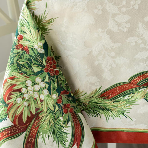 Benson Mills Christmas Ribbons Engineered Printed Fabric Table Cloth, Winter, Holiday and Christmas Tablecloth (60" X 84" Rectangular, Xmas Ribbon...