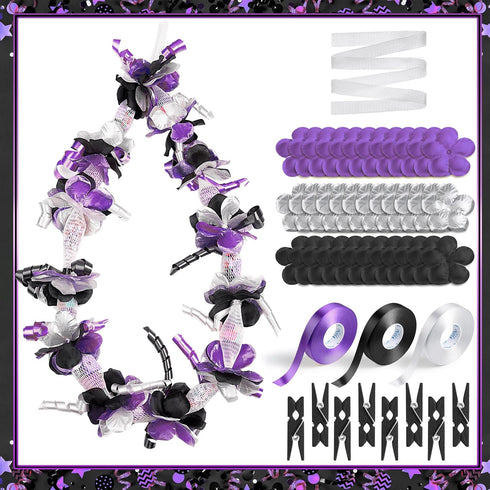 Unittype 6 Pcs 2024 Graduation Candy Lei Making Kit Include 5 ft Mesh Bag 3 Rolls of 98 ft Ribbon 216 Pcs Flower Pieces 48 Pcs Wooden Clip for Gra...