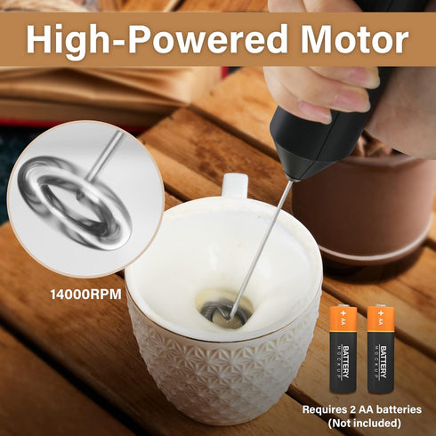 YSSOA Electric Milk Frother Handheld with Stainless Steel Stand Battery Operated Whisk Drink Mixer for Coffee, Frappe, Latte, Matcha, Hot Chocolat...