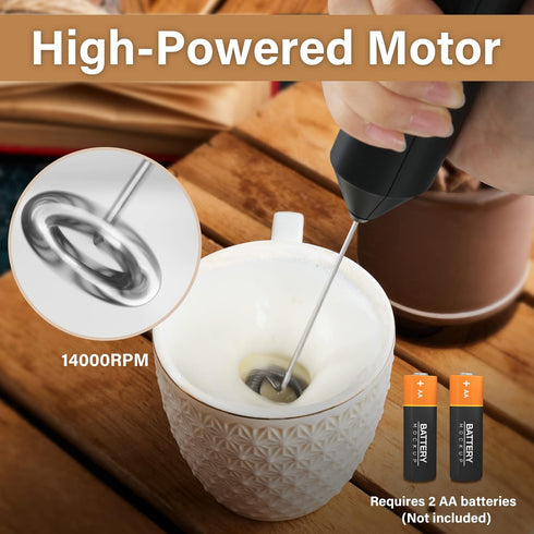 YSSOA Electric Milk Frother Handheld with Stainless Steel Stand Battery Operated Whisk Drink Mixer for Coffee, Frappe, Latte, Matcha, Hot Chocolat...