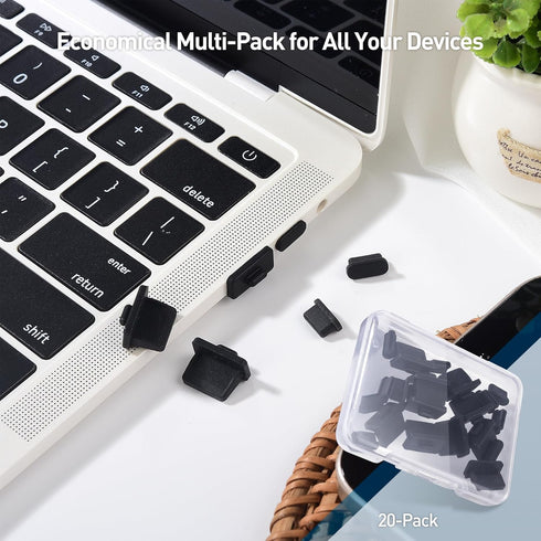Cable Matters Combo-Pack USB-C and USB Port Covers - 10x USB-A Port Covers & 10x USB C Port Covers in Black (USB Dust Cover, USB C Caps, USB Anti ...