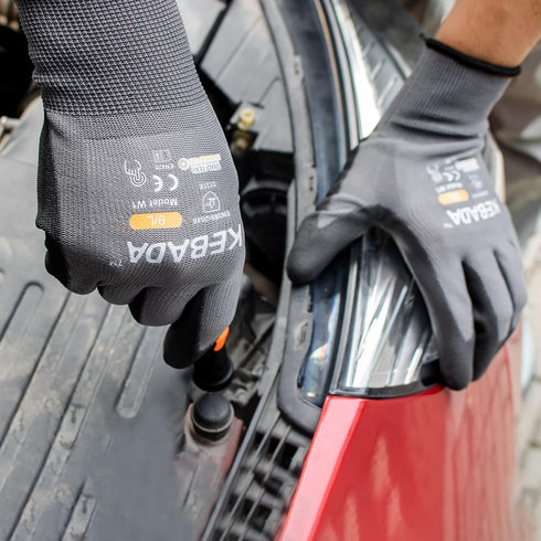 W1 Work Gloves for Men and Women with Grip,12 Pairs Bulk Pack Mechanic Gloves,PU Coating on Palm & Fingers,Breathable Mens Gardening Touchscreen,L...