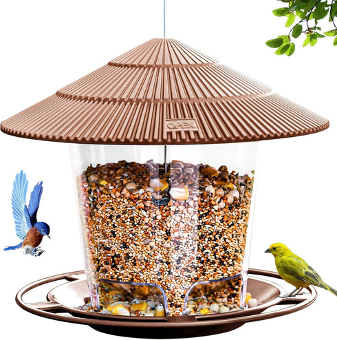 Hanging Bird Feeder Squirrel Proof for Outdoor Wild Bird Seed, Brown...