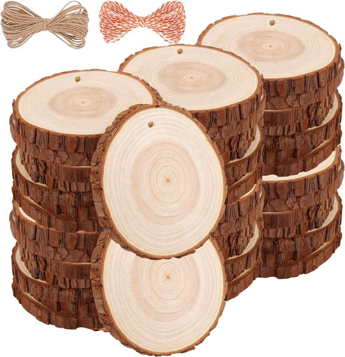 Wood Slices TICIOSH Craft Unfinished Wood kit Predrilled with Hole Wooden Circles for Arts Wood Slices Christmas Ornaments DIY Crafts 30 Pcs 2.0-2...