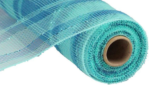 Plaid Metallic Deco Poly Mesh Ribbon - 10 inch x 30 feet (Aqua, Turquoise)...