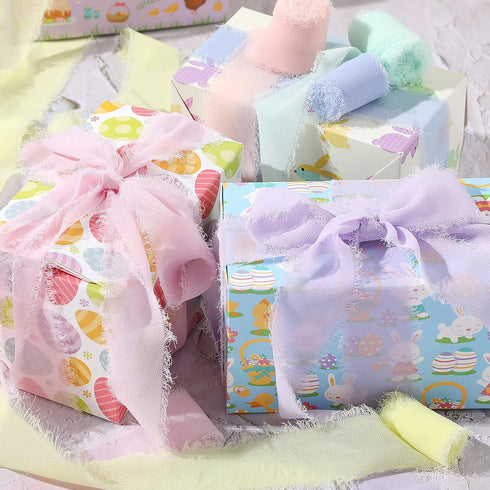 6 Rolls Handmade Fringe Chiffon Silk Ribbon 1.5" x 3 Yd Colorful Ribbon for Wedding Invitations, Bridal Bouquets, Gifts Wrapping, DIY Crafts (Maca...