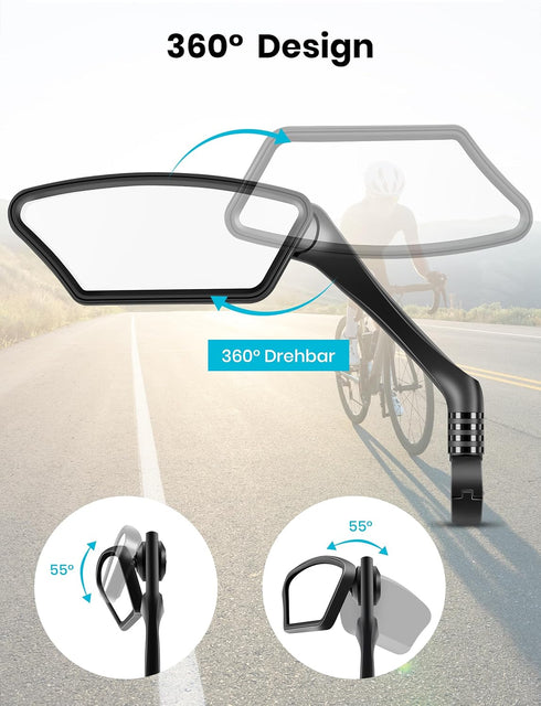 MAGICYCLE 2024 New 360 degree retractable Bike Mirrors 1 Pair Handlebar Rear View Mirror E-Bike Mirrors Adjustable Rotatable Safe Wide Angle HD Gl...