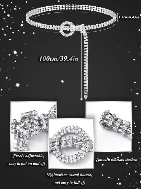 Pangda 2 Pcs Women Stretchy Rhinestone Dress Glitter Belts O Ring Buckle Bling Diamond Belts for Women Shiny Party...