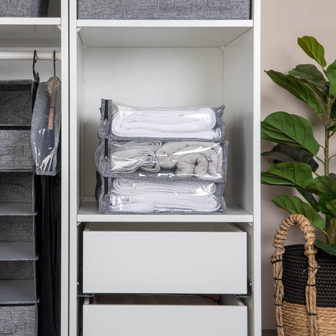 Household Essentials Under Bed Zippered Sweater Storage Bags with Clear Vision Panel, Set of 3, Silver,Gray...