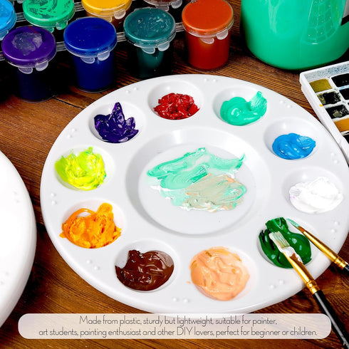FANDAMEI White Round Paint Tray Palettes, Paint Palette Tray, Plastic Paint Tray Palette, Paint Palettes Paint Pallets with 10 Wells for Adults & ...