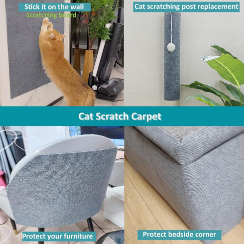 Cat Scratching Mat 78.7"x15.8" Cat Carpet with Self-Adhesive Trimmable, Replacement for Cat Tree Shelf Shelves and Cat Scratching Post, cat wall s...