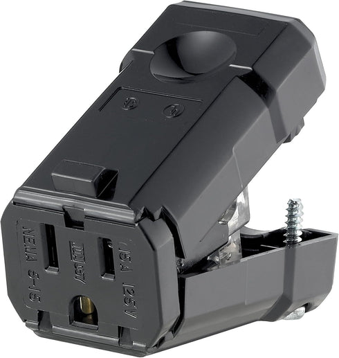 Leviton 5259-VB 15 Amp, 125 Volt, Connector, Straight Blade, Industrial Grade, Grounding, Python, Black......