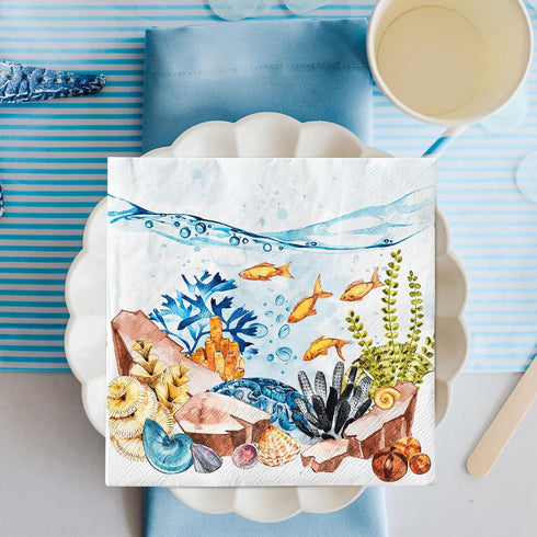 AnyDesign 80PcsMarine Life Landscape Paper Napkins Under the Sea Disposable Luncheon Napkins Summer Dessert Dinner Hand Napkin for Table Supplies,...