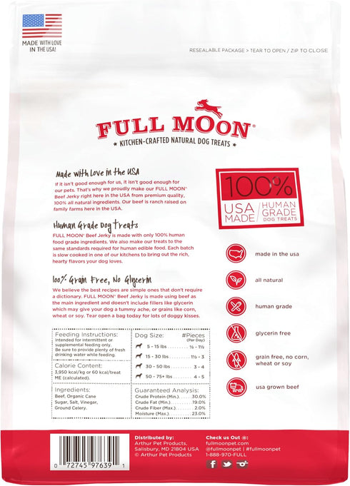 Full Moon Beef Jerky Healthy All Natural Dog Treats Human Grade Made in USA Grain Free 11 oz...